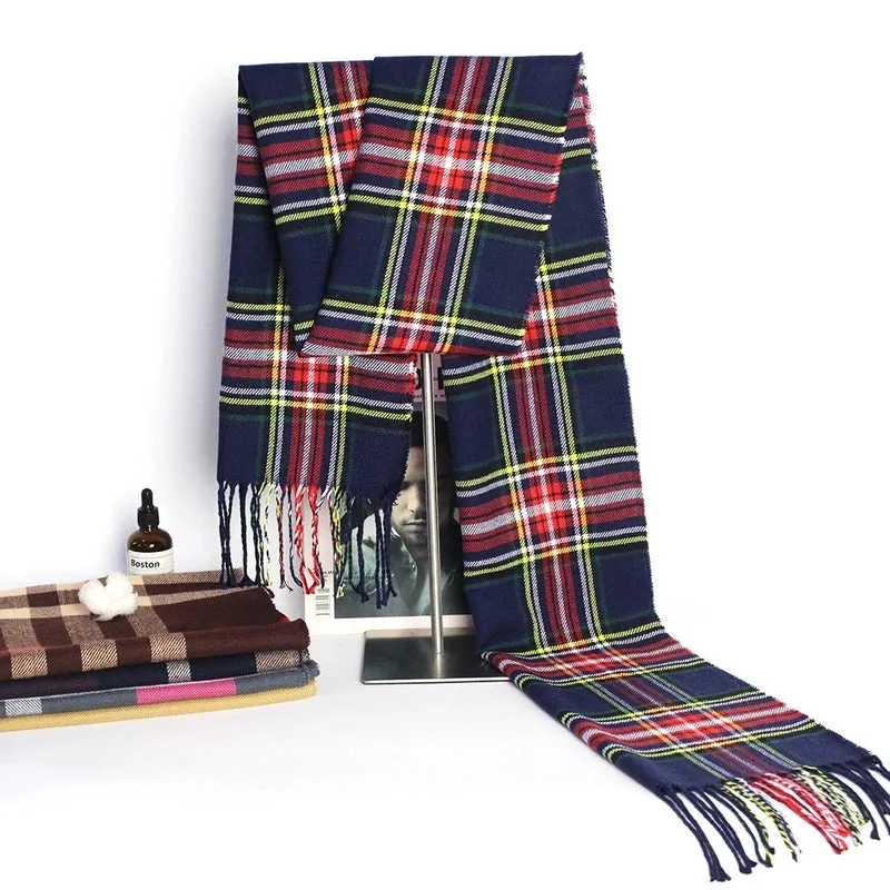 New Autumn And Winter Imitation Cashmere Student Men's Business Casual Brushed Thick British Plaid Scarf Long Men's Scarf