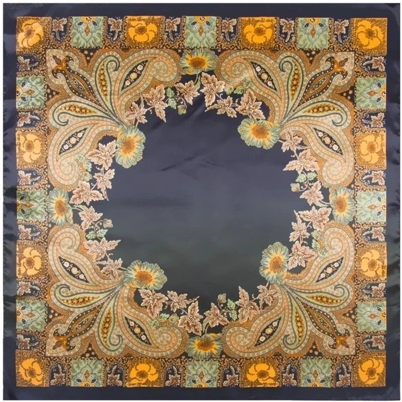 New Ethnic Silk Cashew Lady Simulation Silk Satin Large Square Scarf