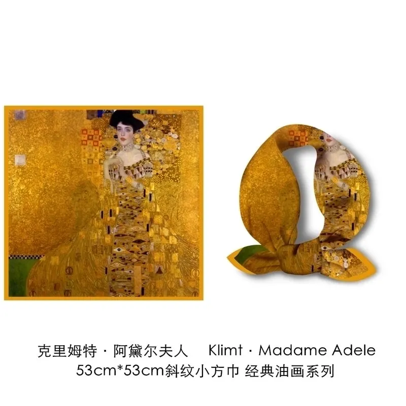 New Oil Painting Female Twill Decoration Small Square Neck Scarf Wholesale53cm*53cm