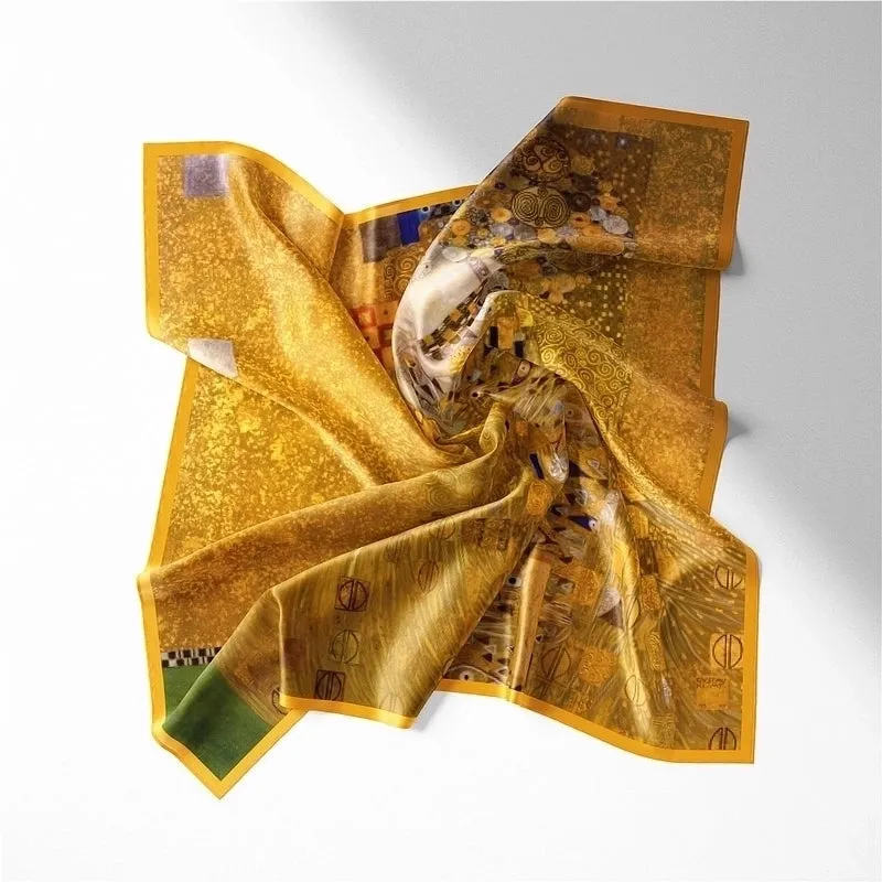 New Oil Painting Female Twill Decoration Small Square Neck Scarf Wholesale53cm*53cm