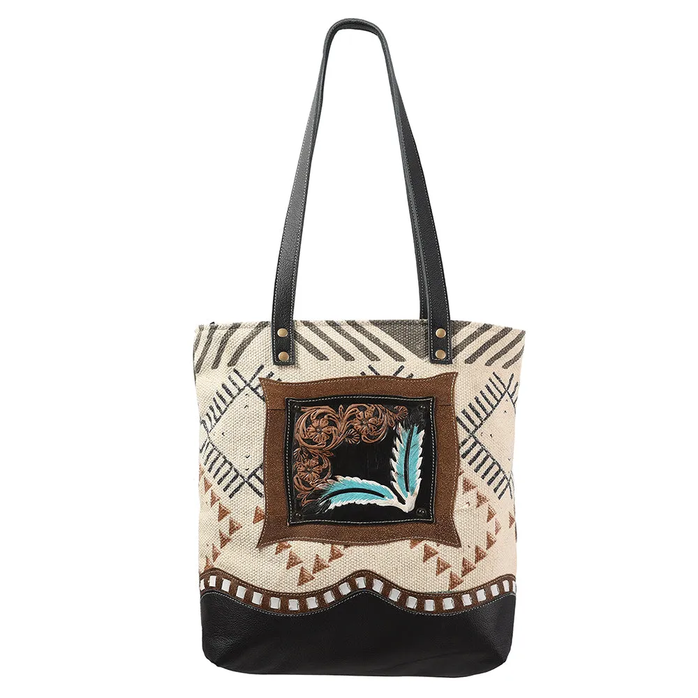 Ohlay Bags OHV113 Tote Hand Tooled Upcycled Canvas Genuine Leather Women Bag Western Handbag Purse