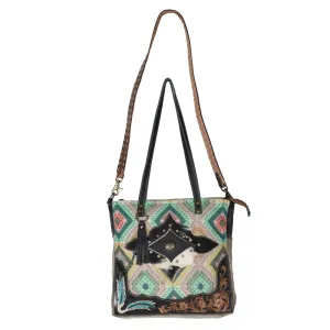 Ohlay Bags OHV182 Tote Hand Tooled Upcycled Canvas Hair-On Genuine Leather Women Bag Western Handbag Purse