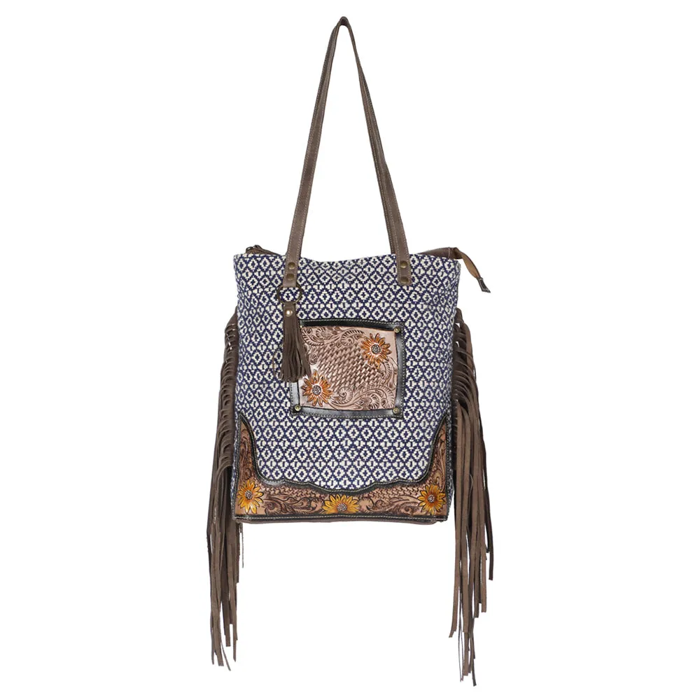 Ohlay Bags OHV184 Tote Hand Tooled Upcycled Canvas Genuine Leather Women Bag Western Handbag Purse