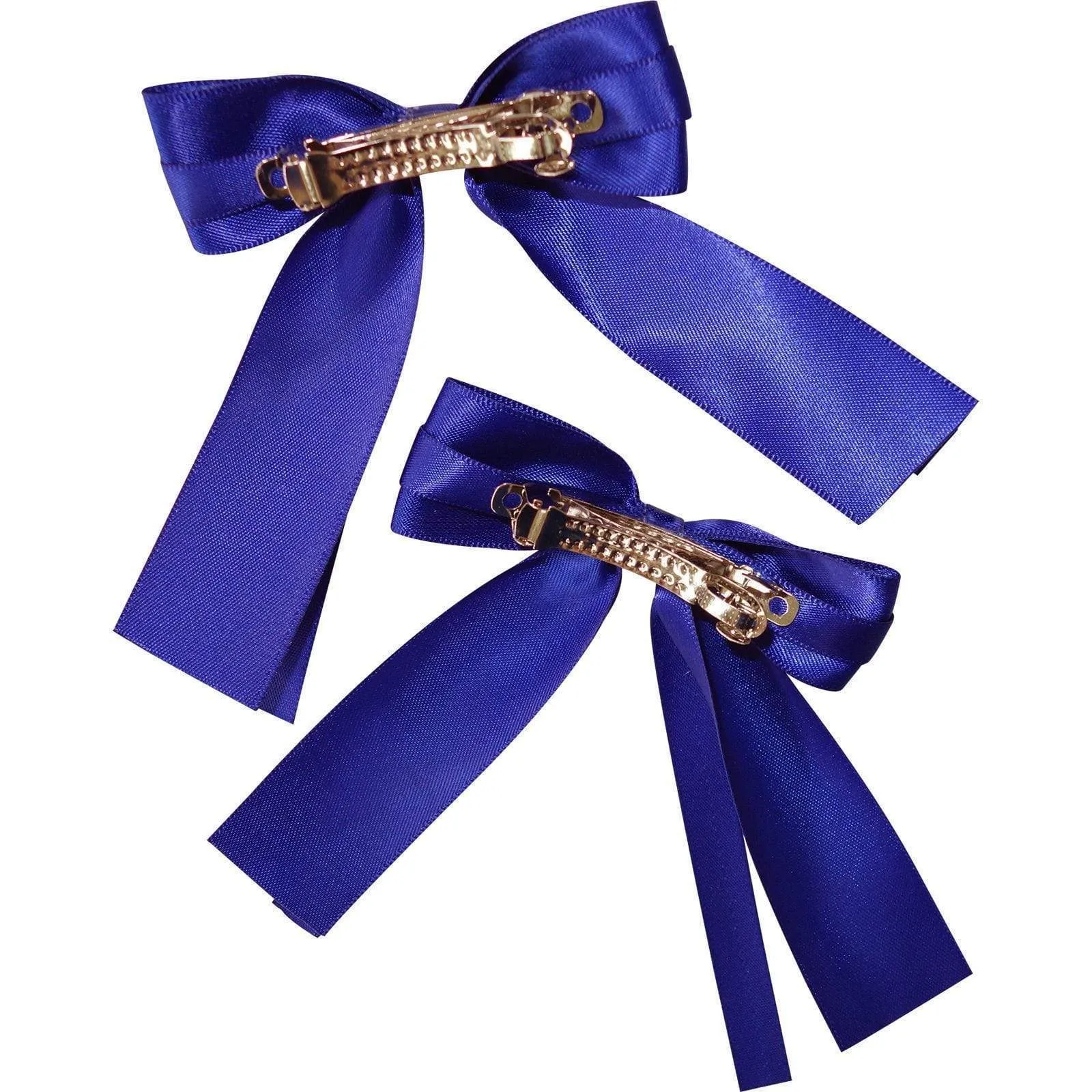 Pair of Blue Hair Bow Ribbon Clips Clasps Barrettes Girls Toddlers Accessories