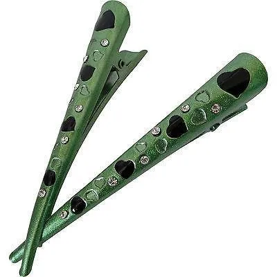 Pair of Green Crystal Hair Beak Clips Concorde Grips Claws Barrettes Accessories