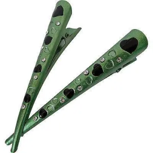 Pair of Green Crystal Hair Beak Clips Concorde Grips Claws Barrettes Accessories