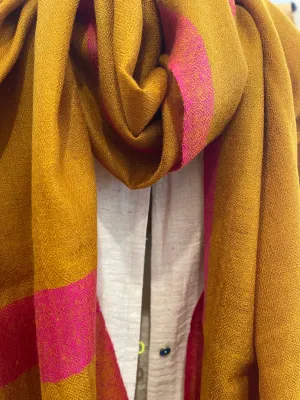 Pashmina Muffler Scarf - Turmeric   Neon Pink