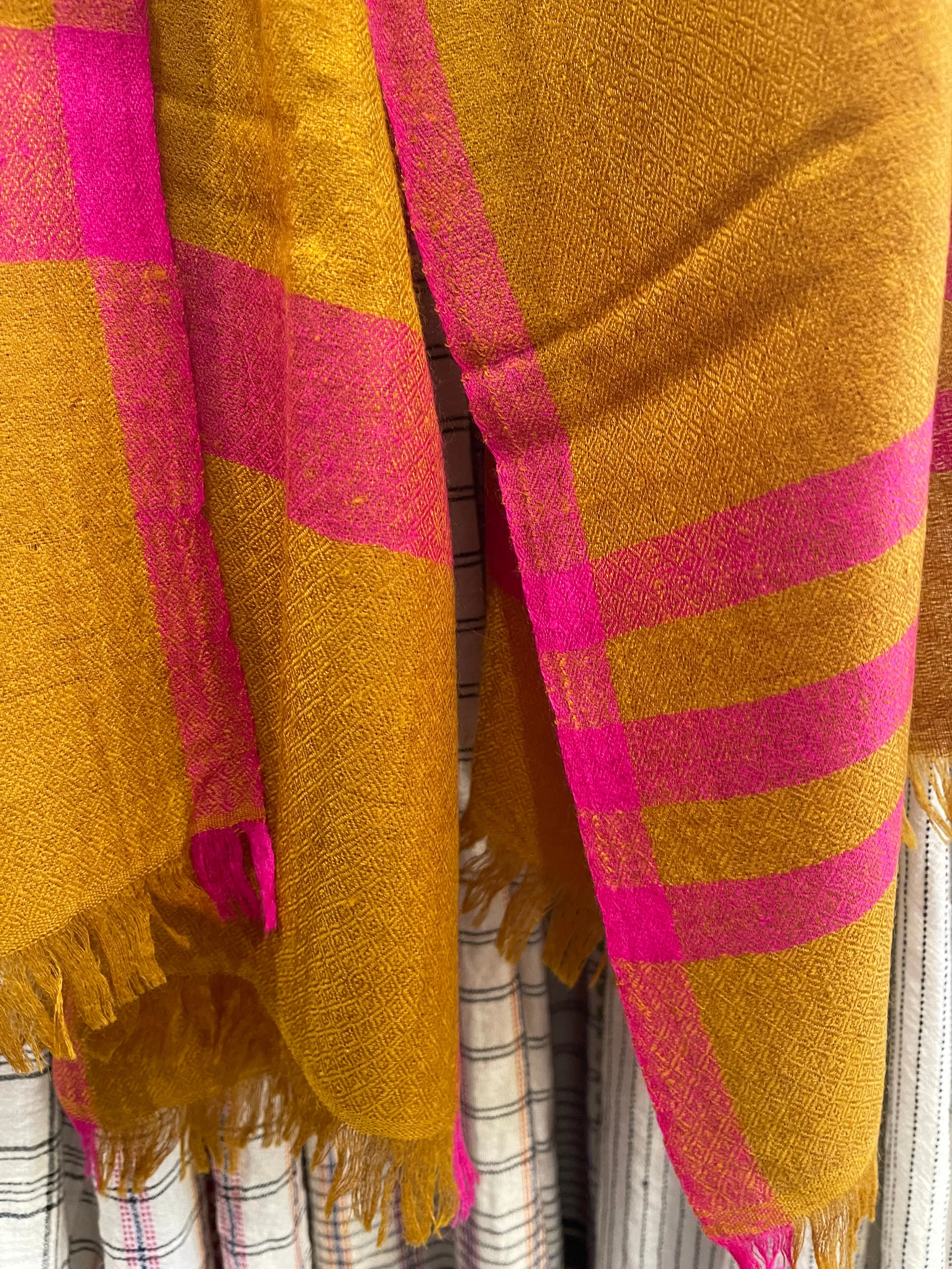 Pashmina Muffler Scarf - Turmeric   Neon Pink