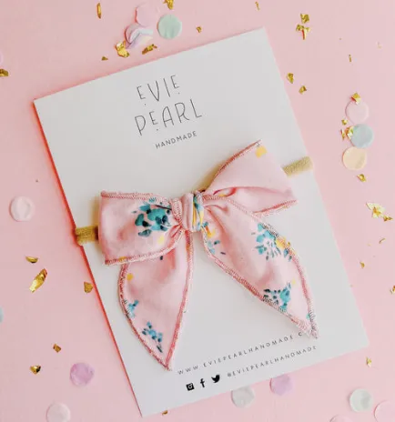 Pink Blue Yellow Floral Small Bow on Nylon Headband