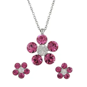 Pink Flower Power Crystal Daisy Necklace and Earring Set - PT519PKBS