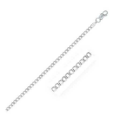 Rhodium Plated 3.0mm Sterling Silver Curb Style Chain, size 20''