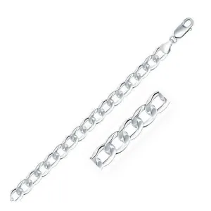 Rhodium Plated 7.2mm Sterling Silver Curb Style Chain, size 24''