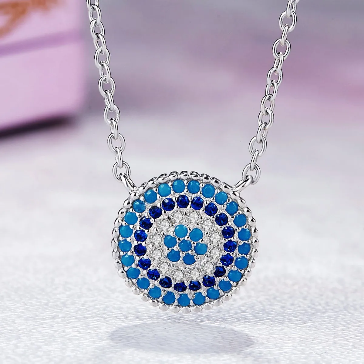 Round Blue Crystal Lucky Eyes Pendant Necklaces