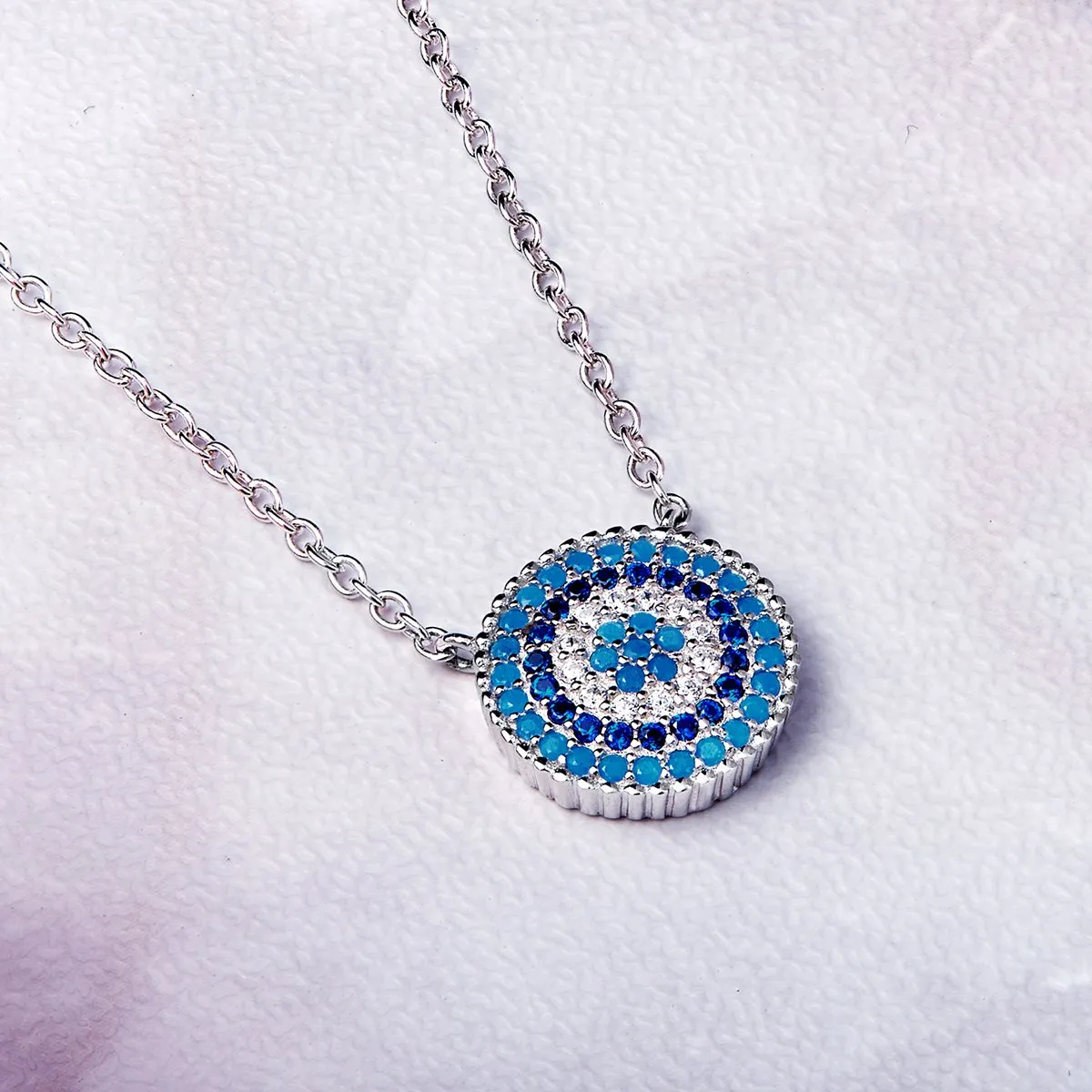 Round Blue Crystal Lucky Eyes Pendant Necklaces