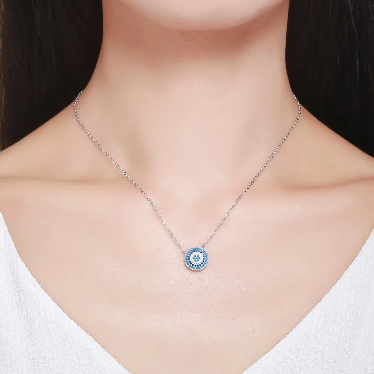 Round Blue Crystal Lucky Eyes Pendant Necklaces