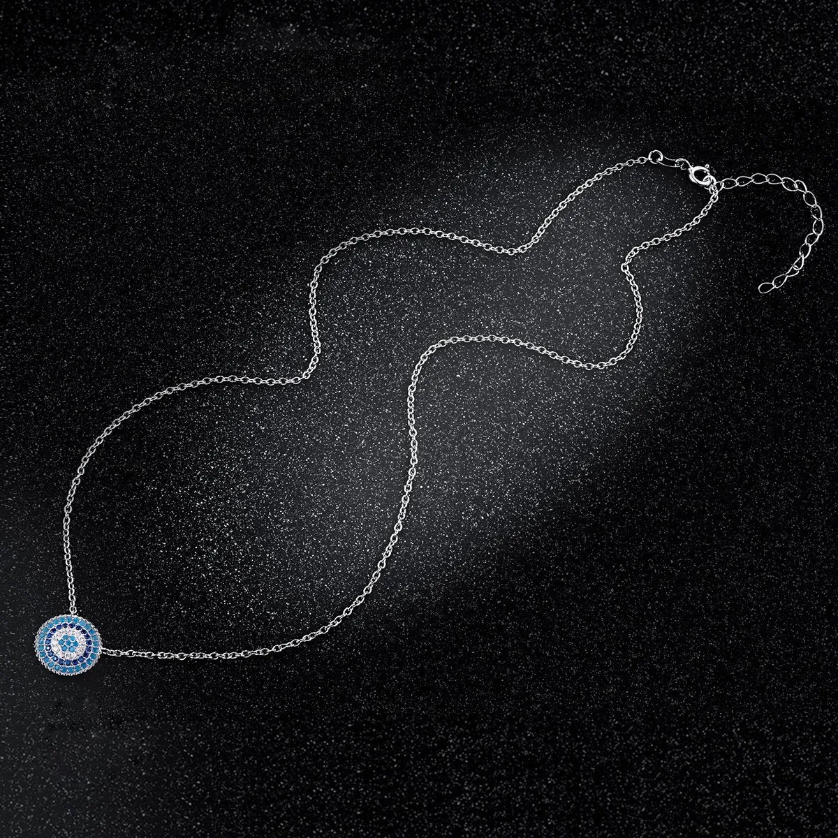 Round Blue Crystal Lucky Eyes Pendant Necklaces