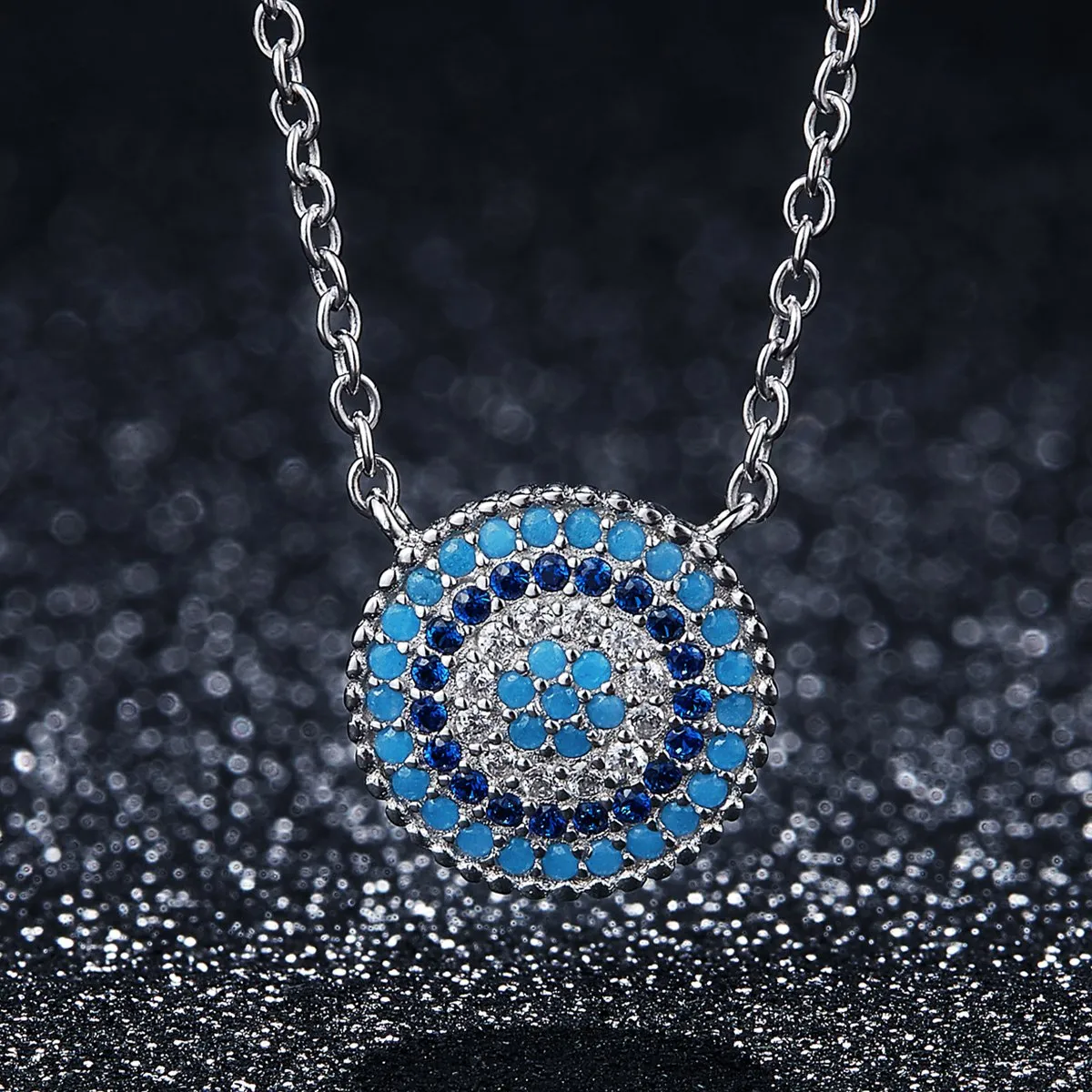 Round Blue Crystal Lucky Eyes Pendant Necklaces