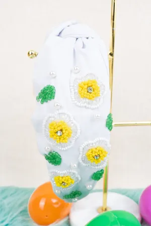SALE! Viola Flowers In Her Hair White Knotted Headband
