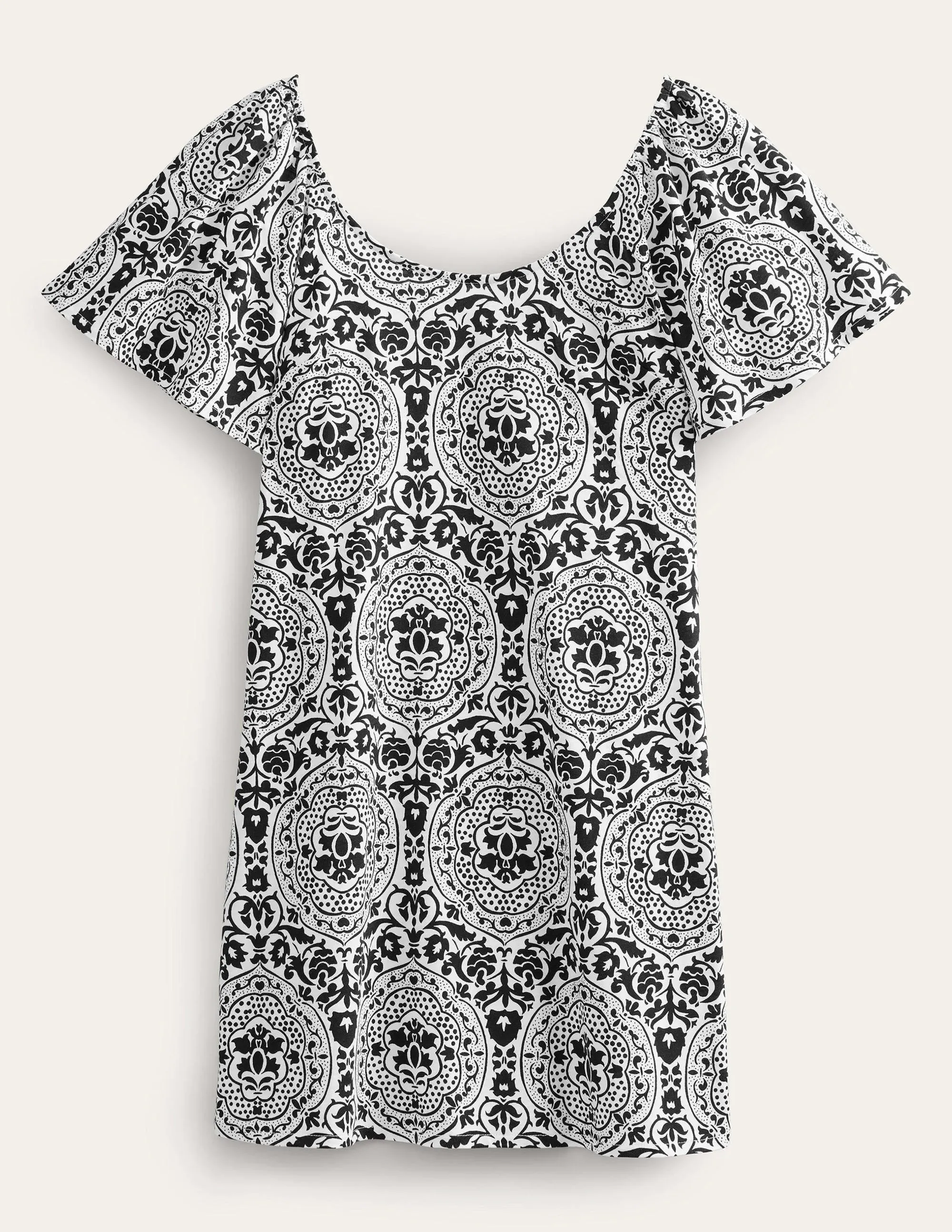Scoop Neck Jersey Mini Dress-Black, Exotic Tile