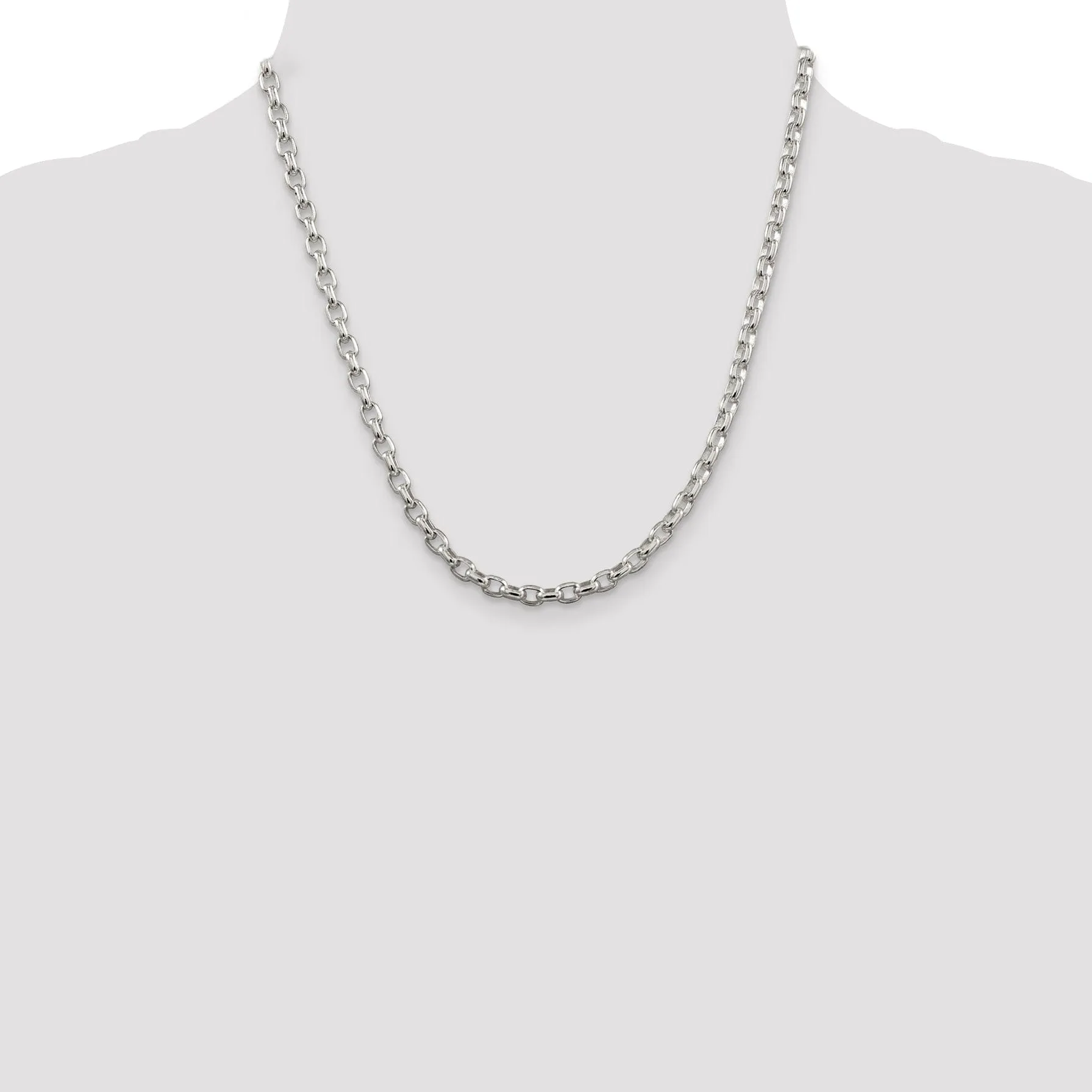 Silver Polish 4.40-mm Fancy Oval Rolo Necklace