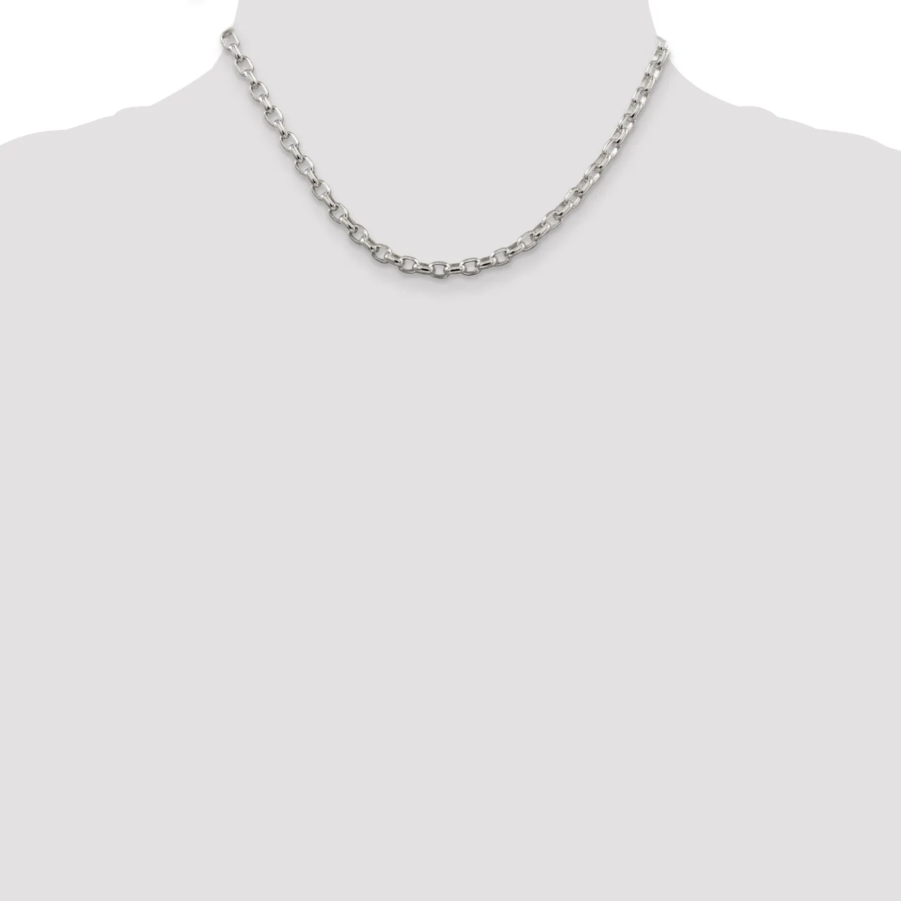 Silver Polish 4.40-mm Fancy Oval Rolo Necklace