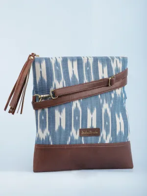 Sky Blue OffWhite Ikat & Vegan Leather Sling Bag - B1201