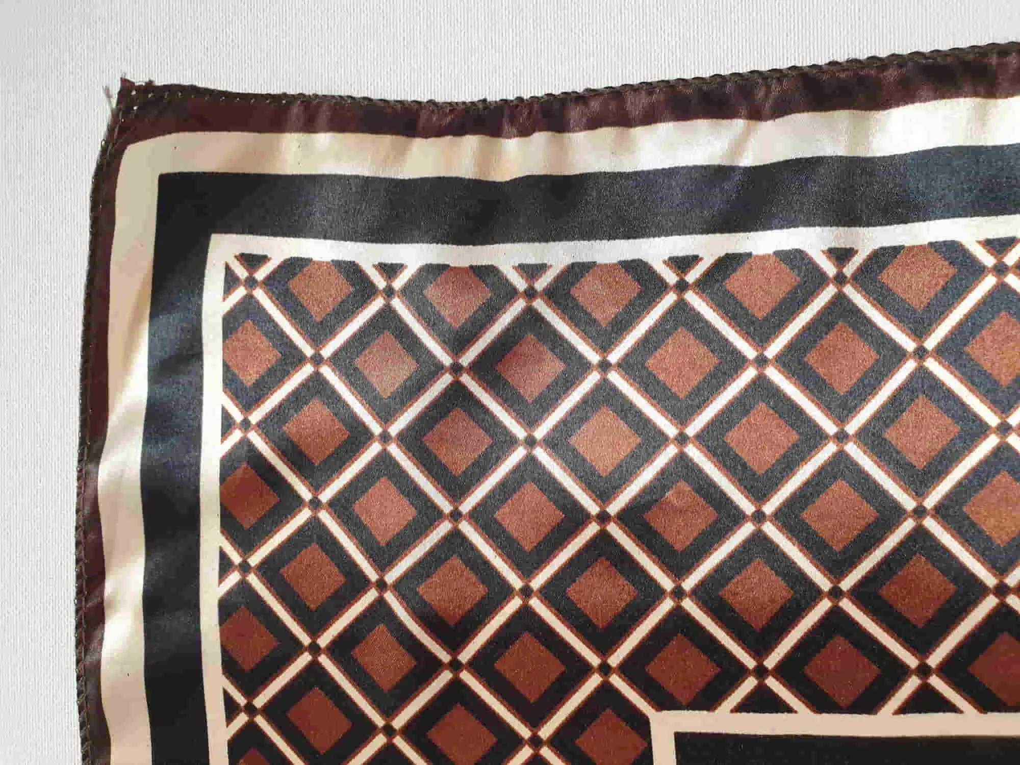 Square, Checked, Brown Satin Scarf or Bandana