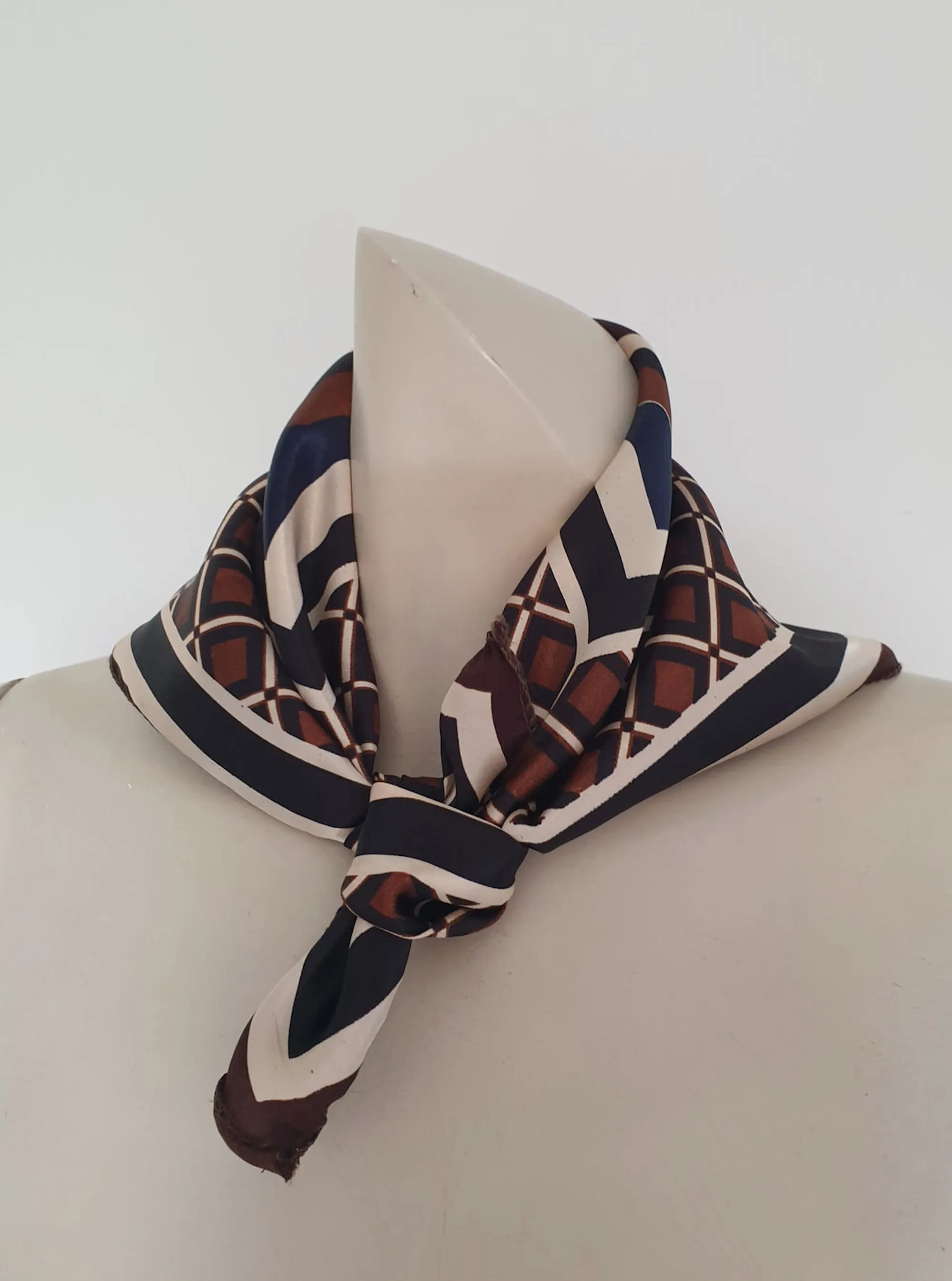 Square, Checked, Brown Satin Scarf or Bandana