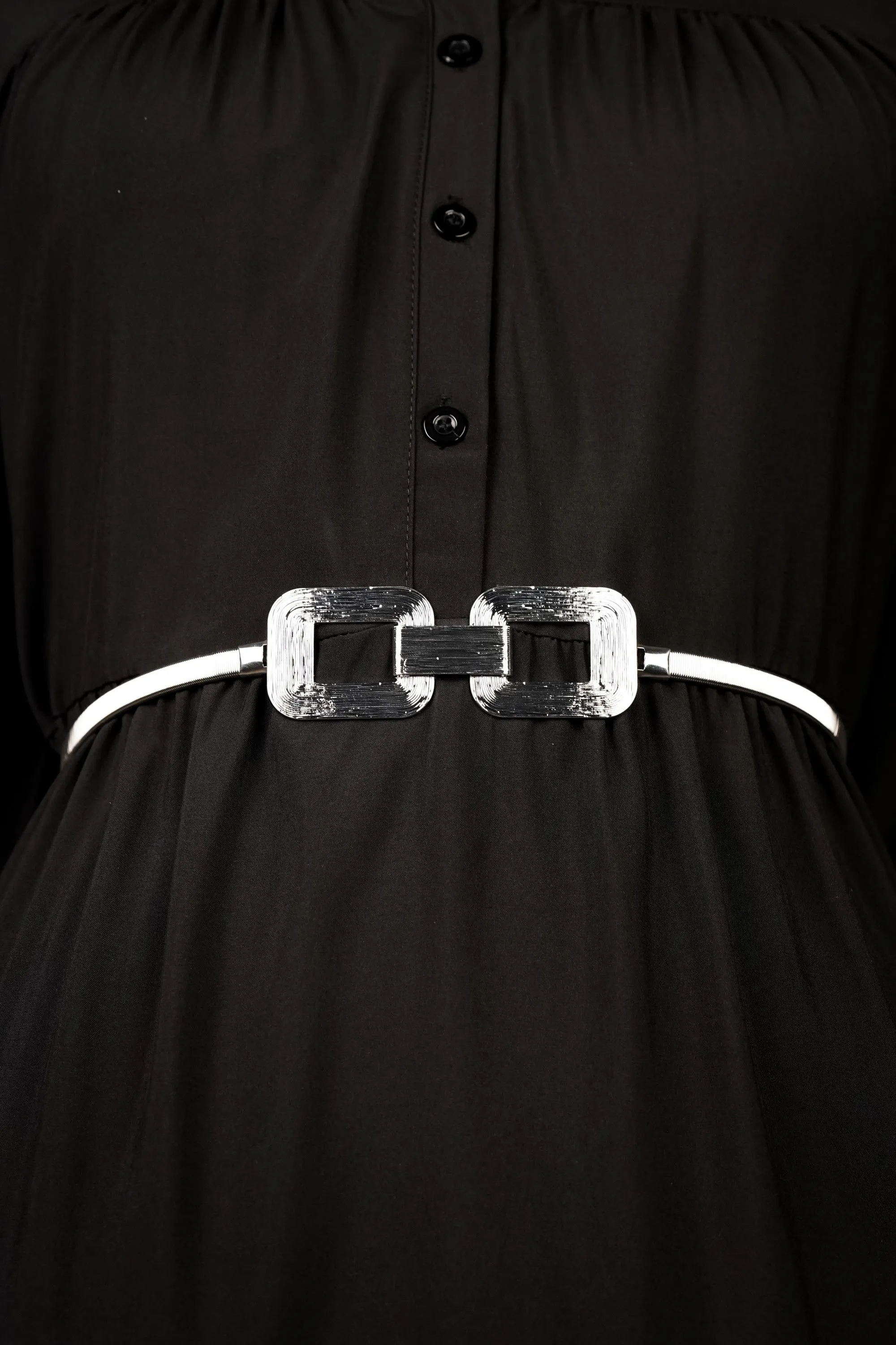 Structured Buckle Silver Stretch Belt