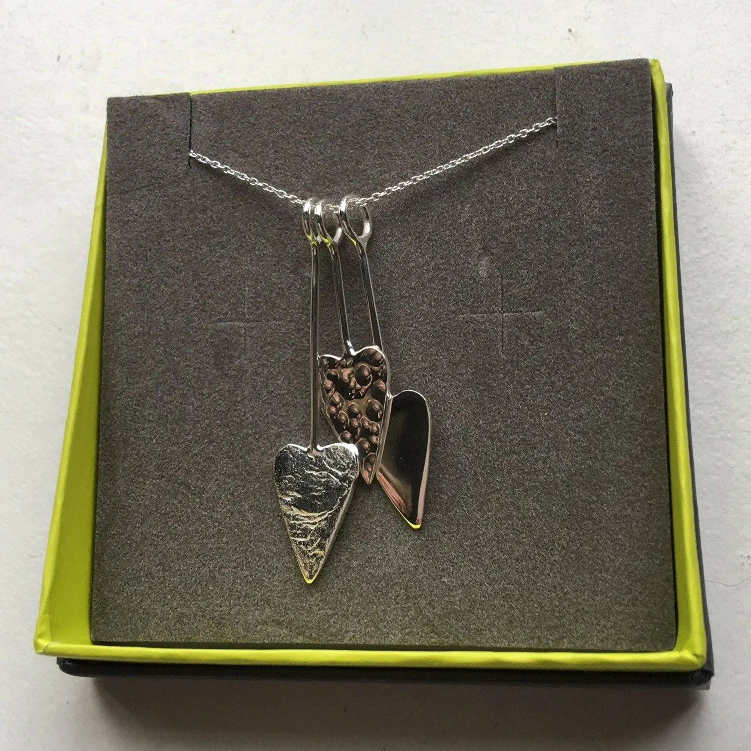 Trio of Hearts Design Sterling Silver Necklace