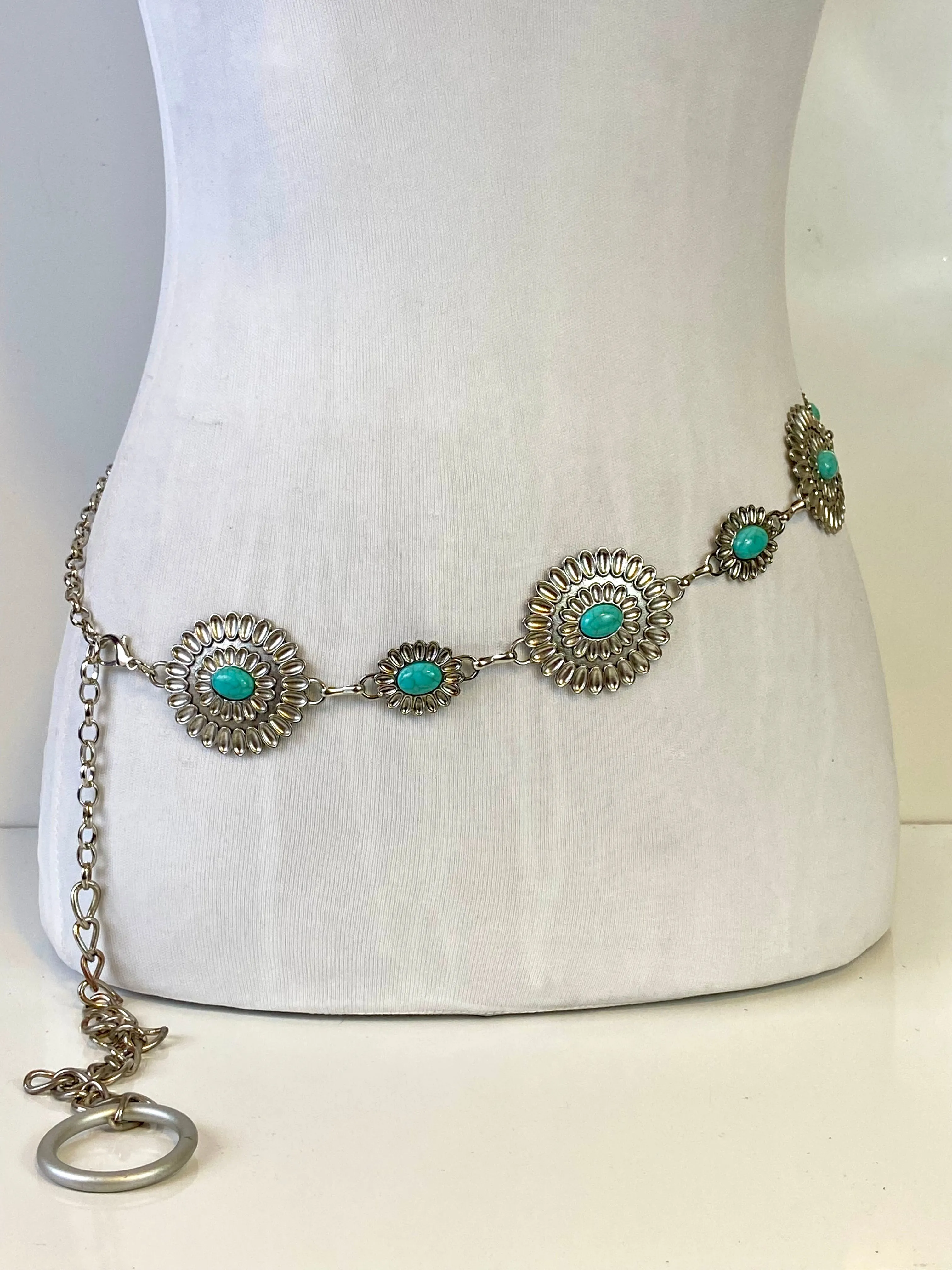 Turquoise Western waist chain belt
