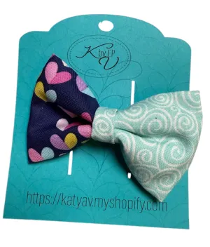 Two Tone Color Hearts &b Swirls Hair Bow Clip
