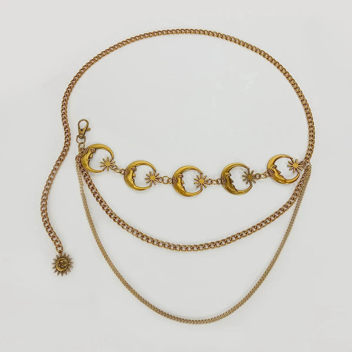 VAIGE Luxe Vintage Gold & Silver Chain Moon Metal Belt