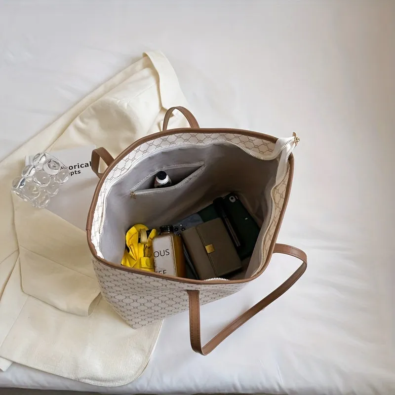 Versatile Geometric Tote Stylish Spacious Handbag for Work School Shopping