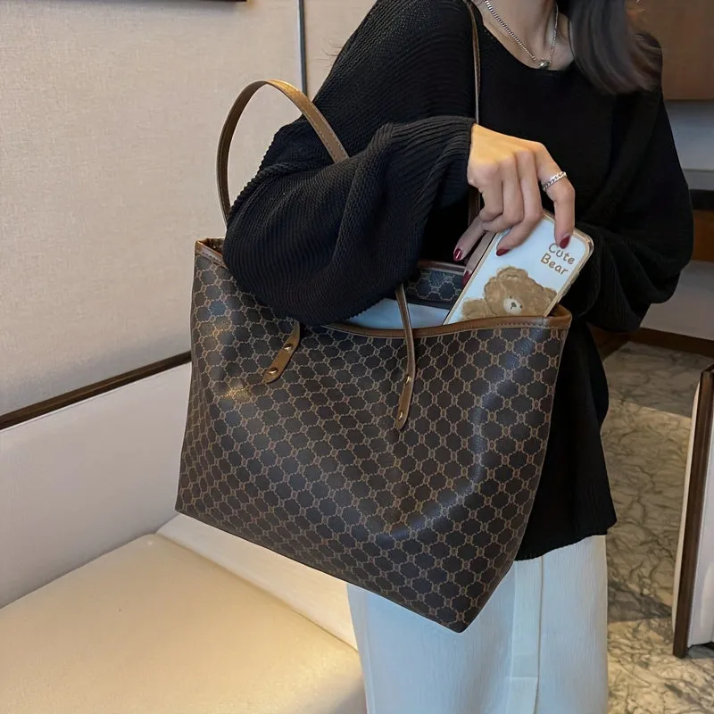 Versatile Geometric Tote Stylish Spacious Handbag for Work School Shopping