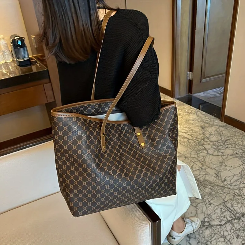 Versatile Geometric Tote Stylish Spacious Handbag for Work School Shopping
