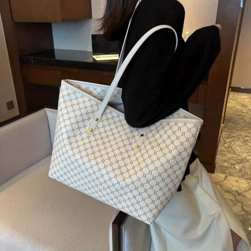 Versatile Geometric Tote Stylish Spacious Handbag for Work School Shopping