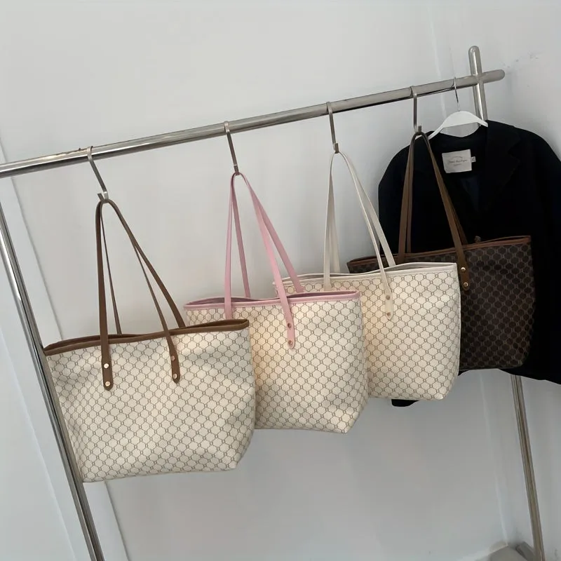 Versatile Geometric Tote Stylish Spacious Handbag for Work School Shopping
