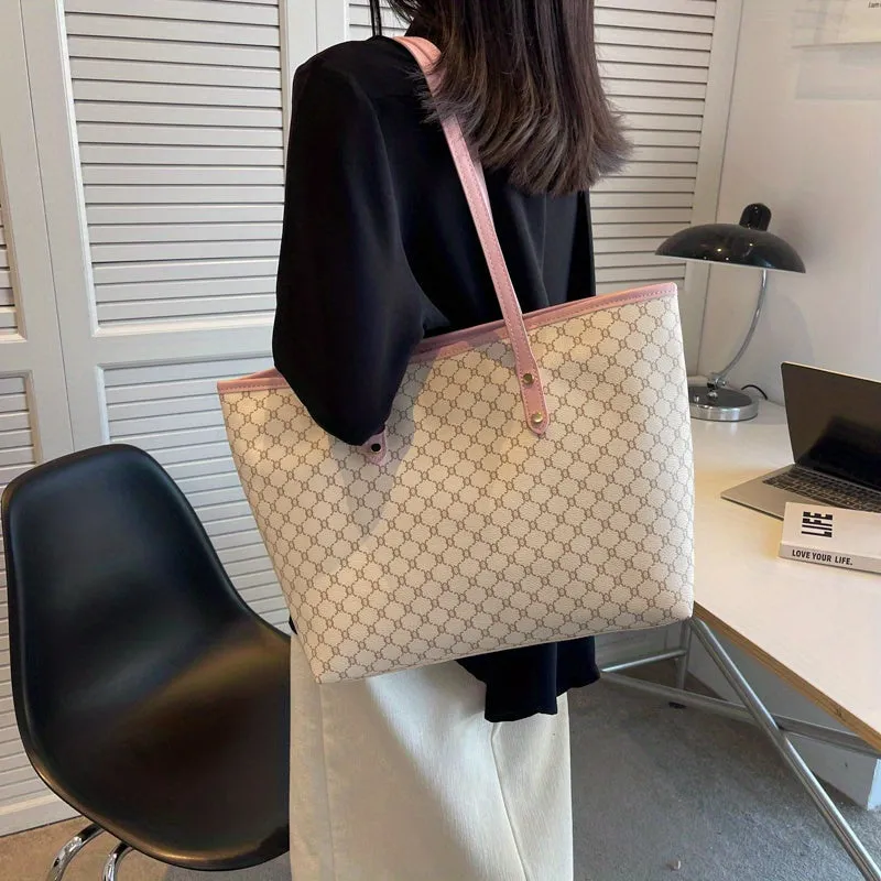 Versatile Geometric Tote Stylish Spacious Handbag for Work School Shopping