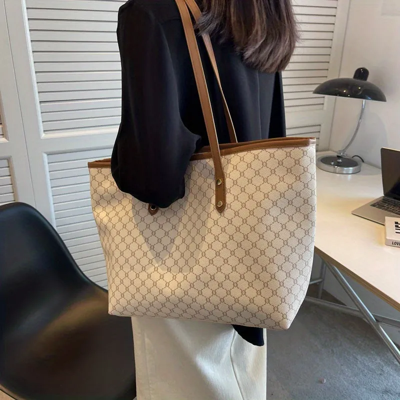 Versatile Geometric Tote Stylish Spacious Handbag for Work School Shopping