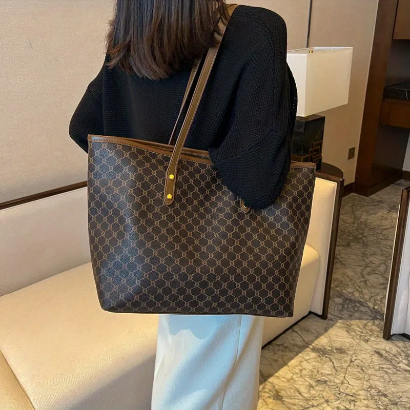 Versatile Geometric Tote Stylish Spacious Handbag for Work School Shopping