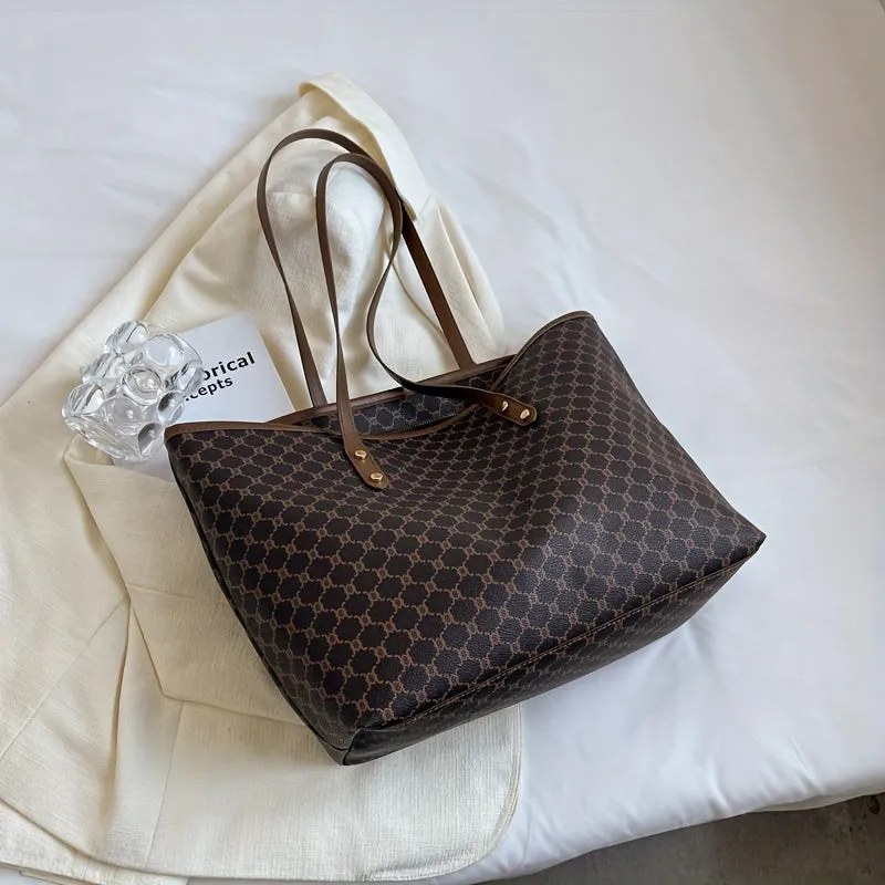 Versatile Geometric Tote Stylish Spacious Handbag for Work School Shopping