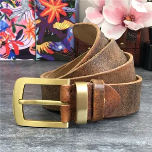 Vintage Style Cow Leather Brass Belt