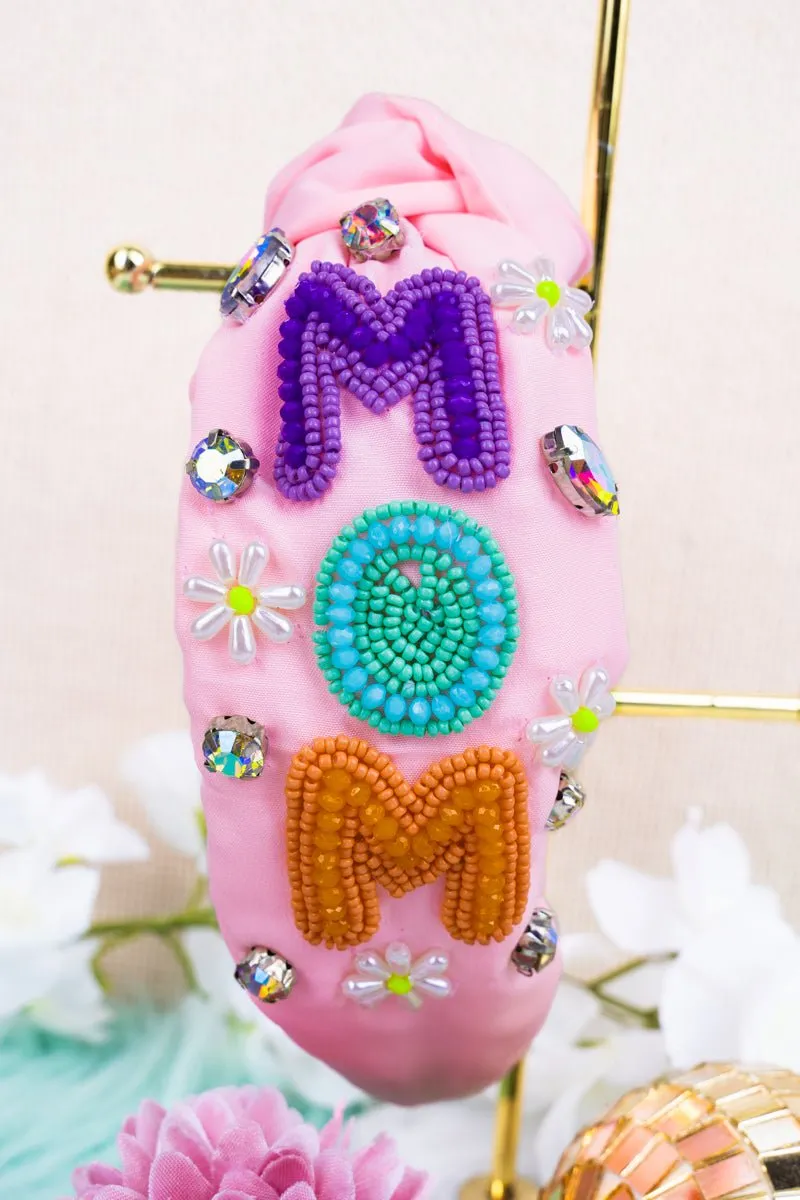 Viola Colorful 'Cool Mom' Seed Bead Pink Knotted Headband