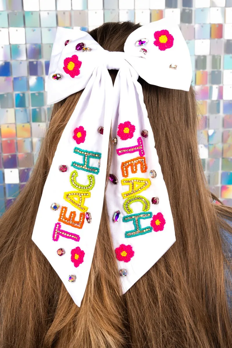 Viola Colorful 'Teach' White Hair Bow Barrette