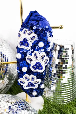 Viola Paws For The Game Blue and White Shimmering Headband