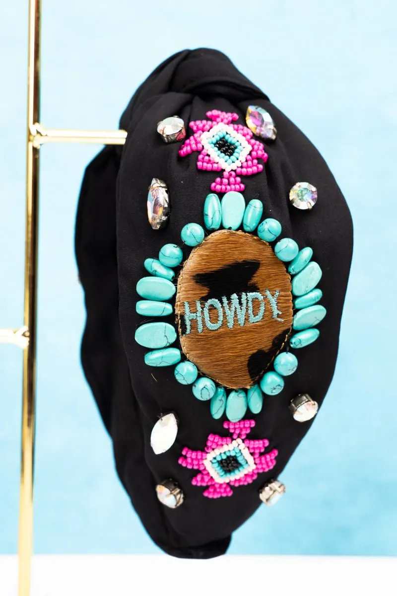 Viola Turquoise Howdy Black Knotted Headband