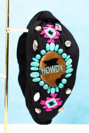 Viola Turquoise Howdy Black Knotted Headband
