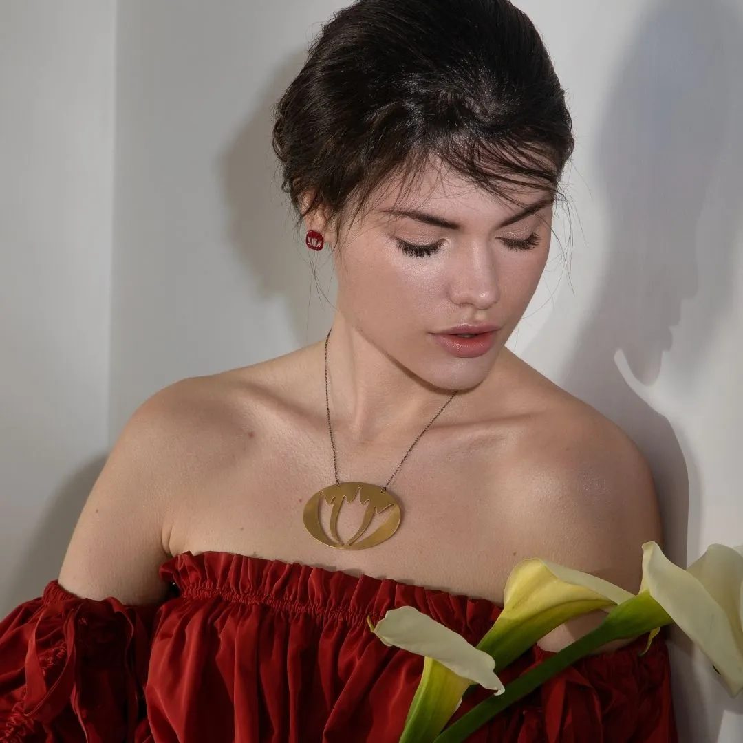 Waterlily - statement necklace - silver 925 - gold plated mat