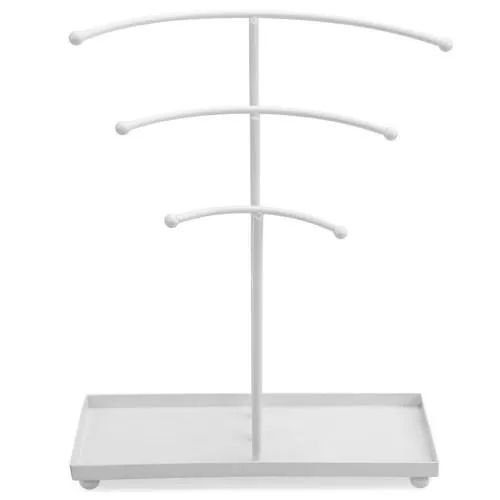 White Metal Curved T-Bar Jewelry Stand with Ring Tray